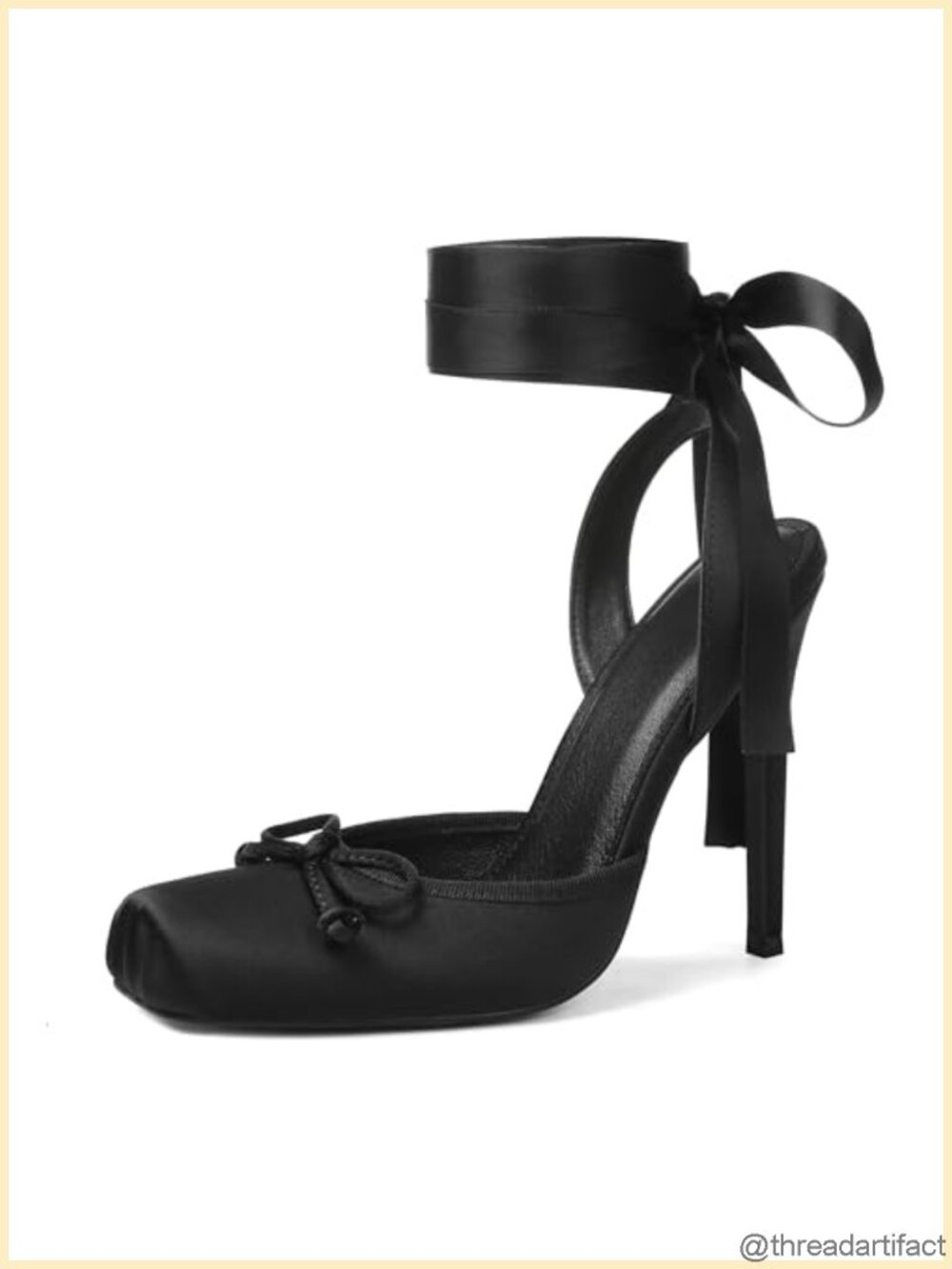 Satin Strappy Bow Lace Up Closed Toe Stiletto Heels